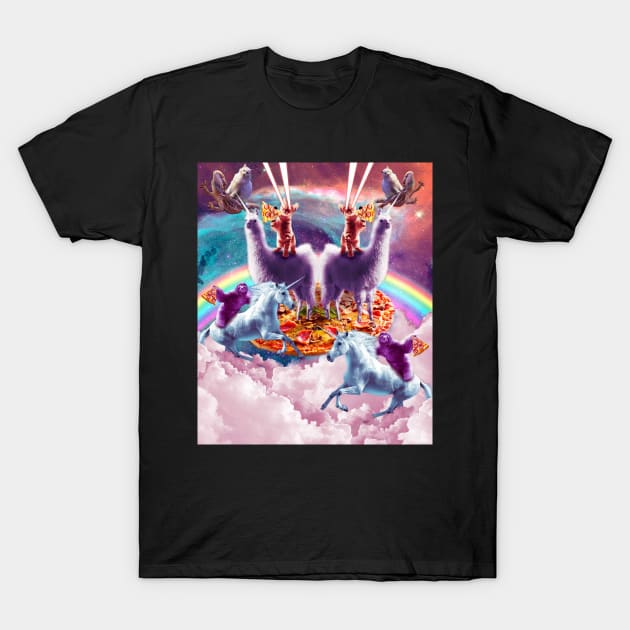 Laser Pizza Cat On Llama, Sloth Unicorn In Rainbow Space T-Shirt by Random Galaxy